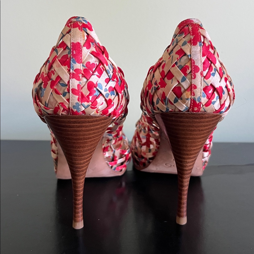 Aldo floral print peep-toe basket weave platform heels - Picture 6 of 13
